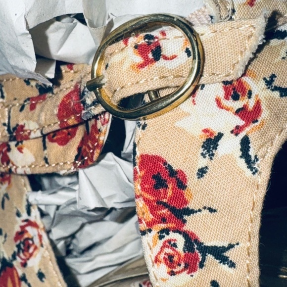 BAMBOO FLORAL PRINT FABRIC STRAPPY CORK WEDGES SIZE 8 - Picture 4 of 11